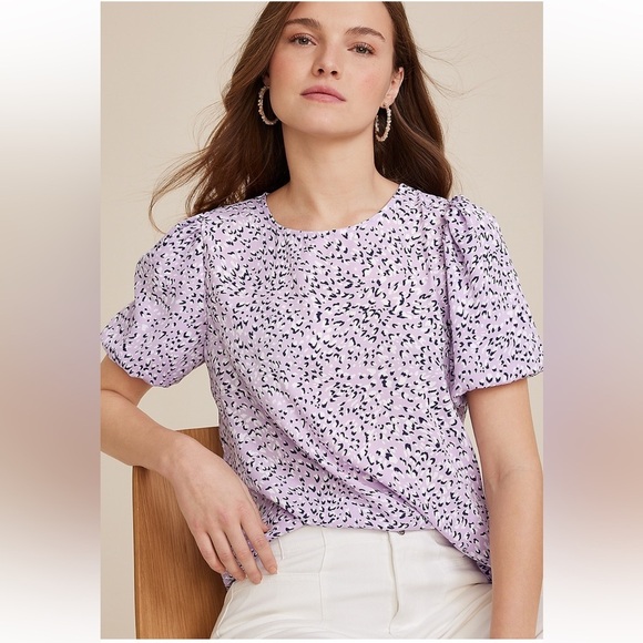 Maurices Purple Lavender Animal Print Patterned Puff Sleeve Women's Top Blouse - Picture 1 of 6